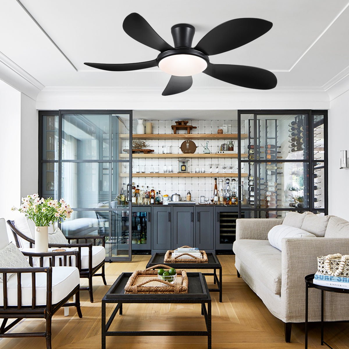Modern LED Ceiling Fans Low Profile Ceiling Fans with Lights 6 Speeds 48" - Camilalamps - CA - CFWL - 013