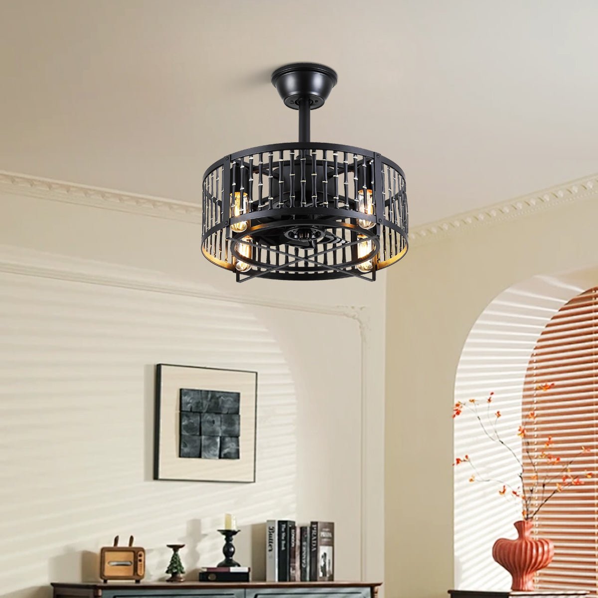 Industrial Black Cage Ceiling Fan Light 18" - Camilalamps - CA - 6640 - 18C - TL