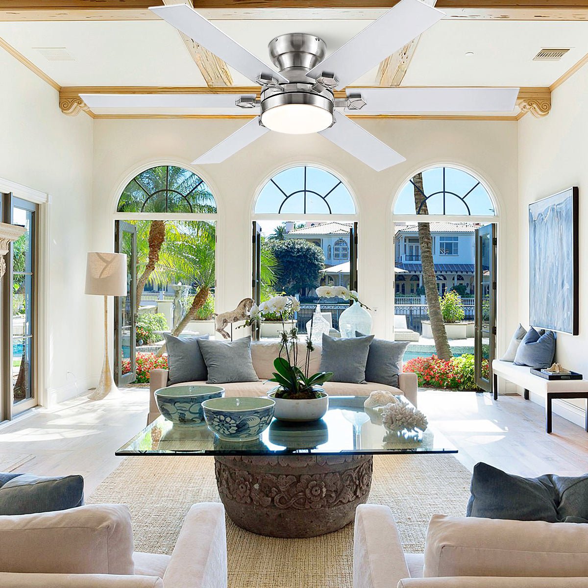 Modern Flush Mount Fans Light Ceiling Fans with Lights Black Low Profile Ceiling Fans 52“ - Camilalamps - CA - CFWL - 020