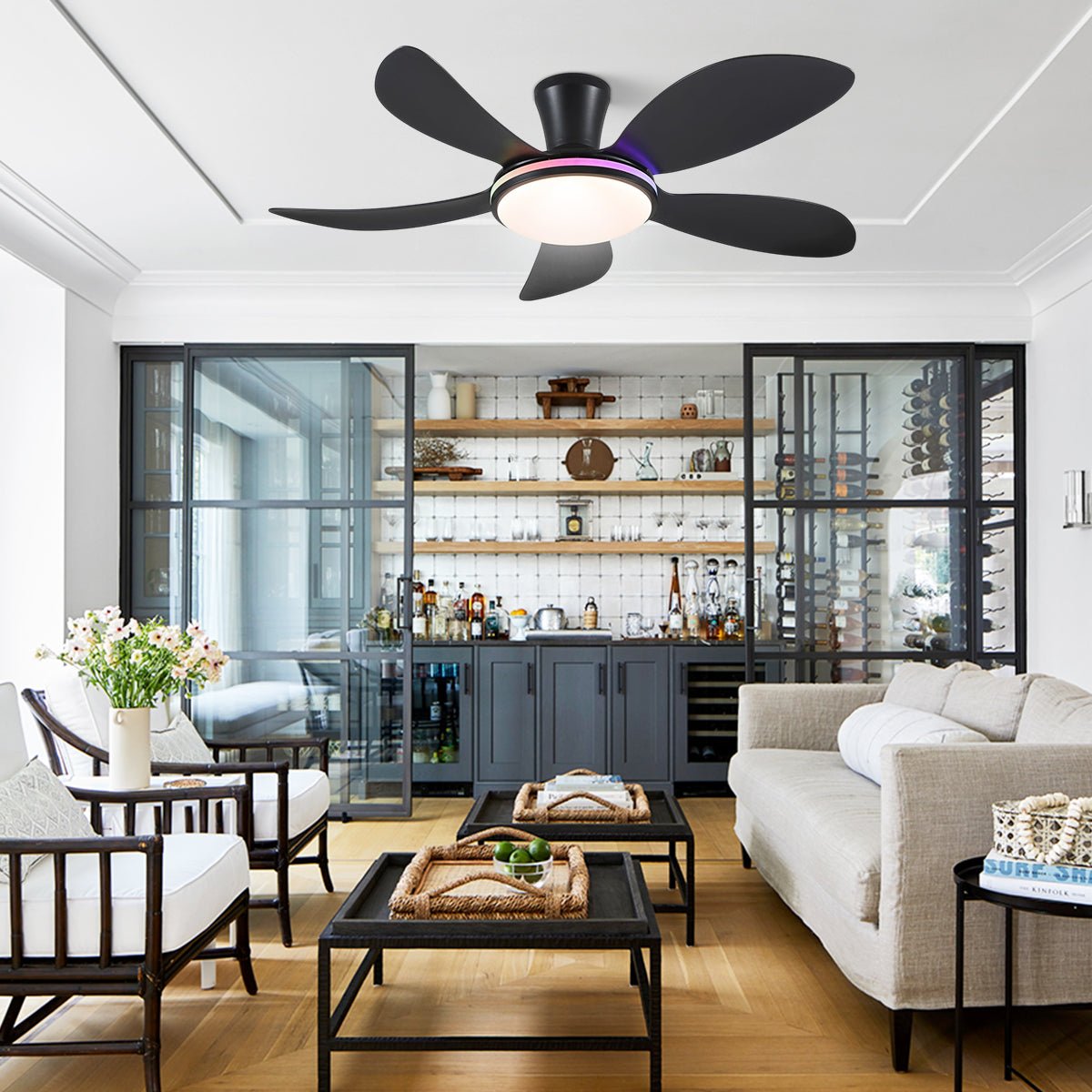 Modern LED Ceiling Fans Low Profile Ceiling Fans with Lights 6 Speeds 48" - Camilalamps - CA - CFWL - 013