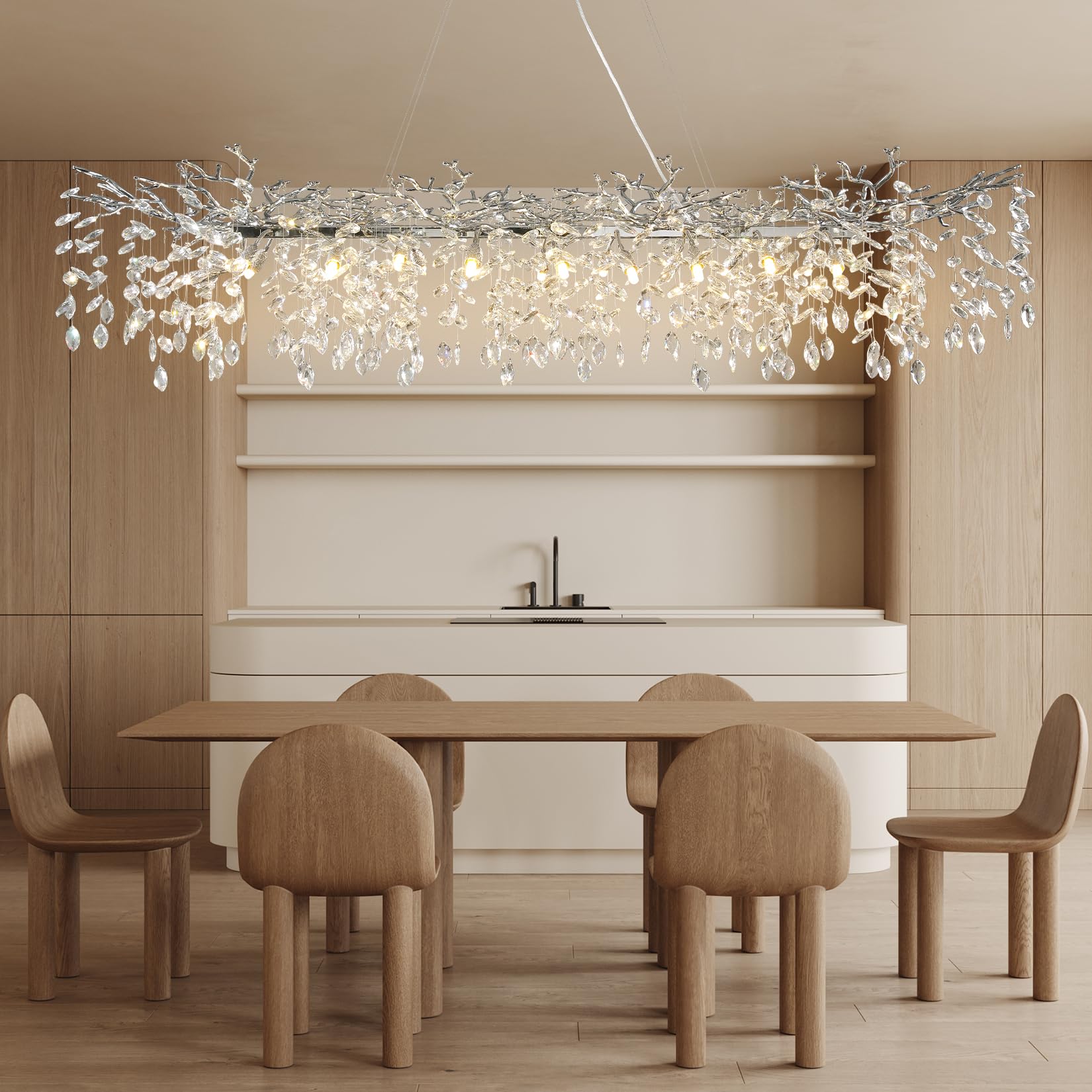 60" Modern Gold Crystal Tree Branch Chandelier, 16 - Light Rectangular Chandeliers for Dining Room, Kitchen Island, Living Room, Luxury K9 Crystal Raindrop Light Fixture - Camilalamps - B0F18MRJFC