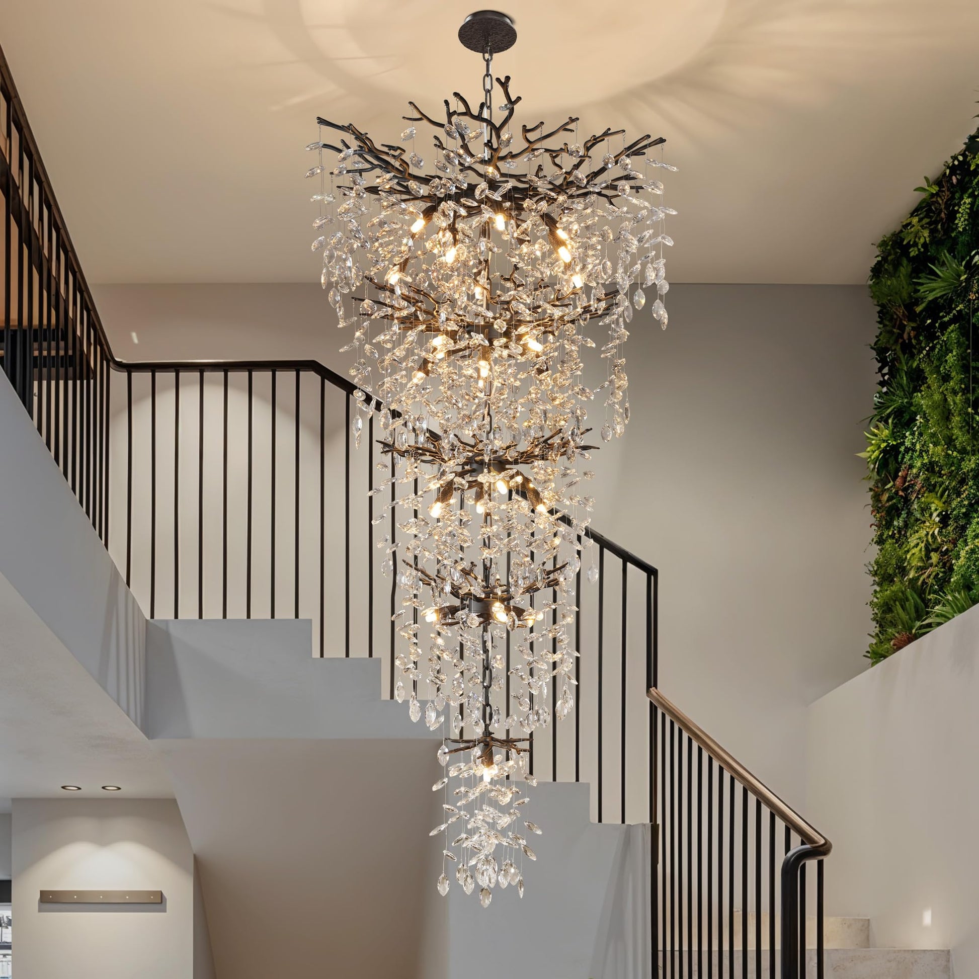 60" Modern Gold Crystal Tree Branch Chandelier, 16 - Light Rectangular Chandeliers for Dining Room, Kitchen Island, Living Room, Luxury K9 Crystal Raindrop Light Fixture - Camilalamps - B0DYHZ6BKV