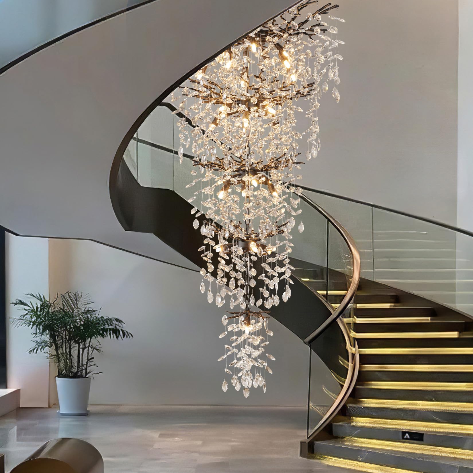 60" Modern Gold Crystal Tree Branch Chandelier, 16 - Light Rectangular Chandeliers for Dining Room, Kitchen Island, Living Room, Luxury K9 Crystal Raindrop Light Fixture - Camilalamps - B0FC6PCBZ1