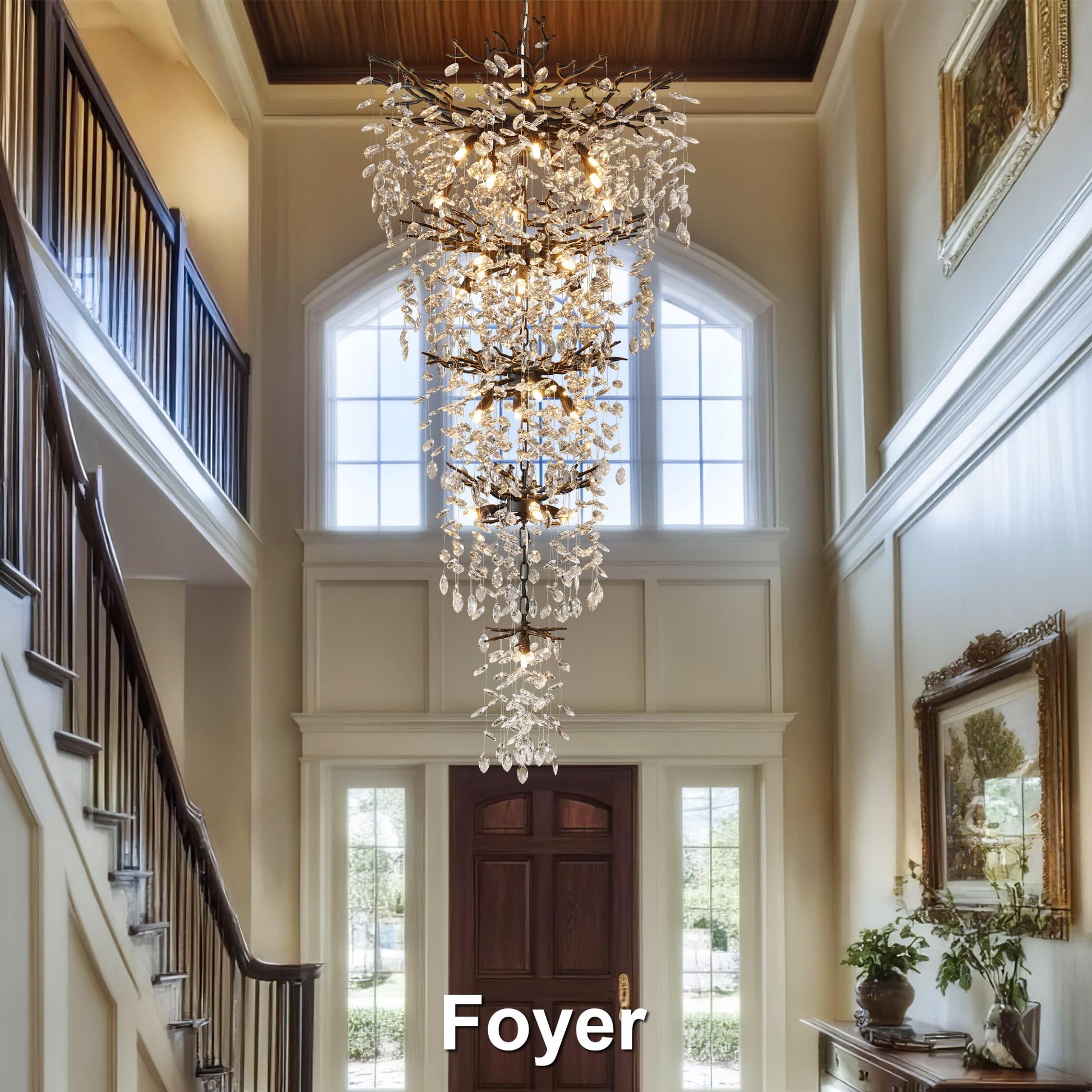 60" Modern Gold Crystal Tree Branch Chandelier, 16 - Light Rectangular Chandeliers for Dining Room, Kitchen Island, Living Room, Luxury K9 Crystal Raindrop Light Fixture - Camilalamps - B0FC6PCBZ1