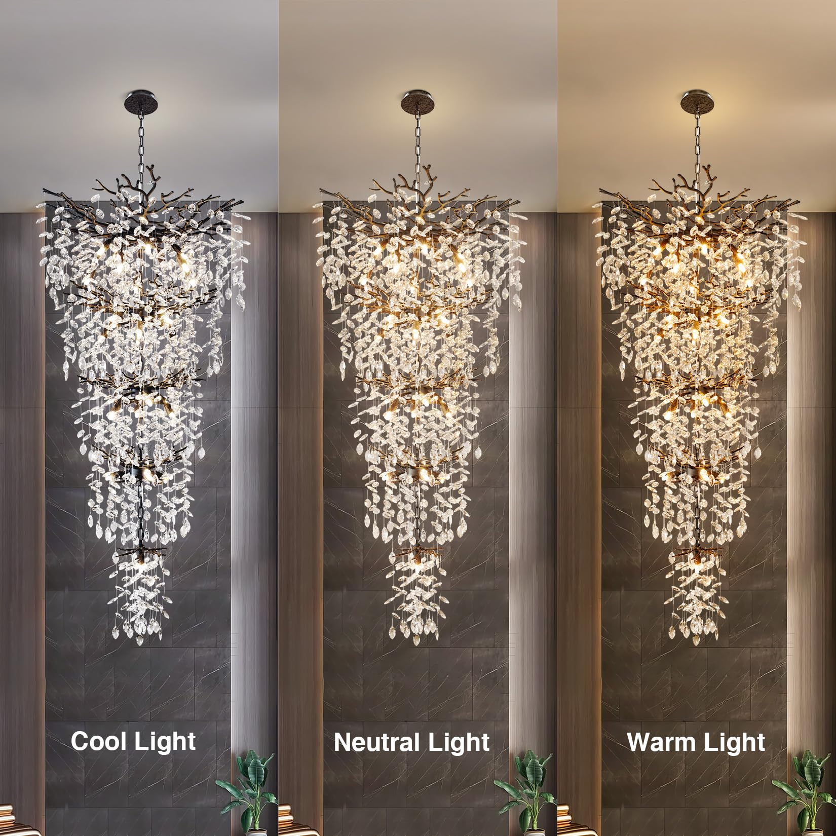 60" Modern Gold Crystal Tree Branch Chandelier, 16 - Light Rectangular Chandeliers for Dining Room, Kitchen Island, Living Room, Luxury K9 Crystal Raindrop Light Fixture - Camilalamps - B0FC6PCBZ1