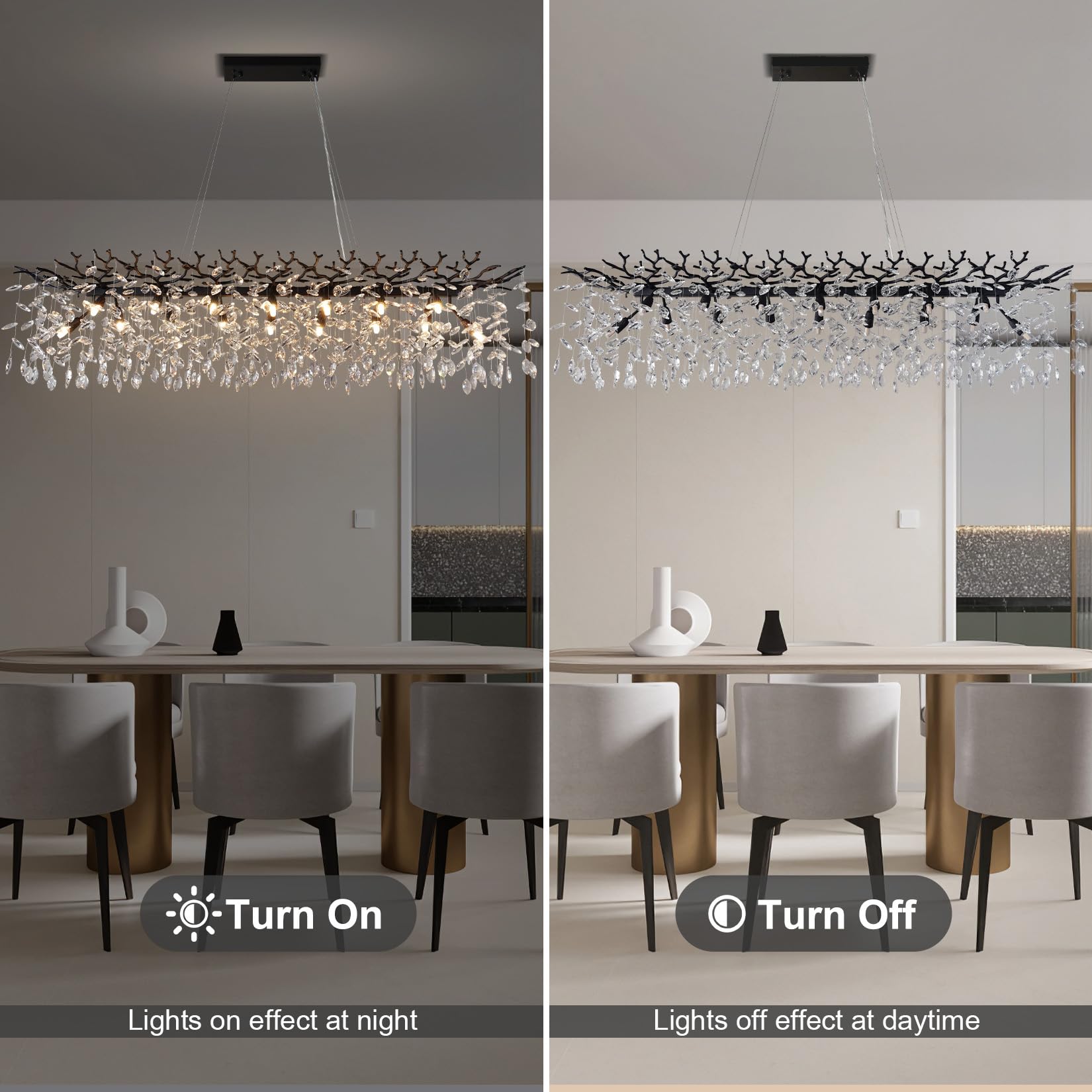 60" Modern Gold Crystal Tree Branch Chandelier, 16 - Light Rectangular Chandeliers for Dining Room, Kitchen Island, Living Room, Luxury K9 Crystal Raindrop Light Fixture - Camilalamps - B0FC6PCBZ1