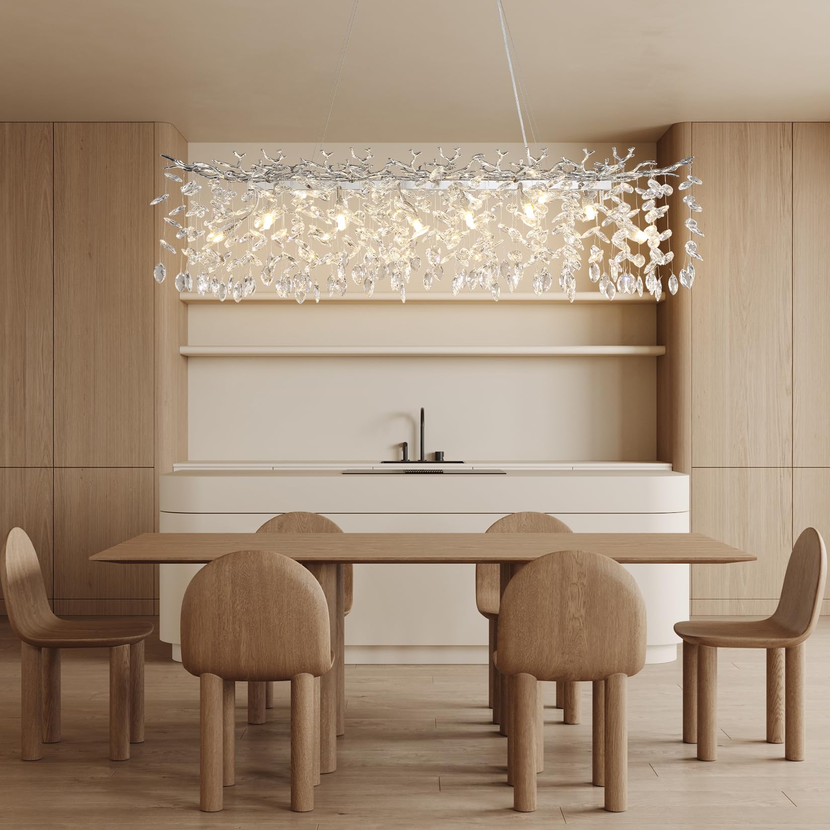 60" Modern Gold Crystal Tree Branch Chandelier, 16 - Light Rectangular Chandeliers for Dining Room, Kitchen Island, Living Room, Luxury K9 Crystal Raindrop Light Fixture - Camilalamps - B0FC6PCBZ1