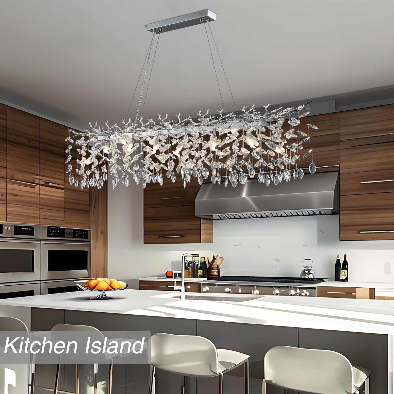 60" Modern Gold Crystal Tree Branch Chandelier, 16 - Light Rectangular Chandeliers for Dining Room, Kitchen Island, Living Room, Luxury K9 Crystal Raindrop Light Fixture - Camilalamps - B0FC6PCBZ1