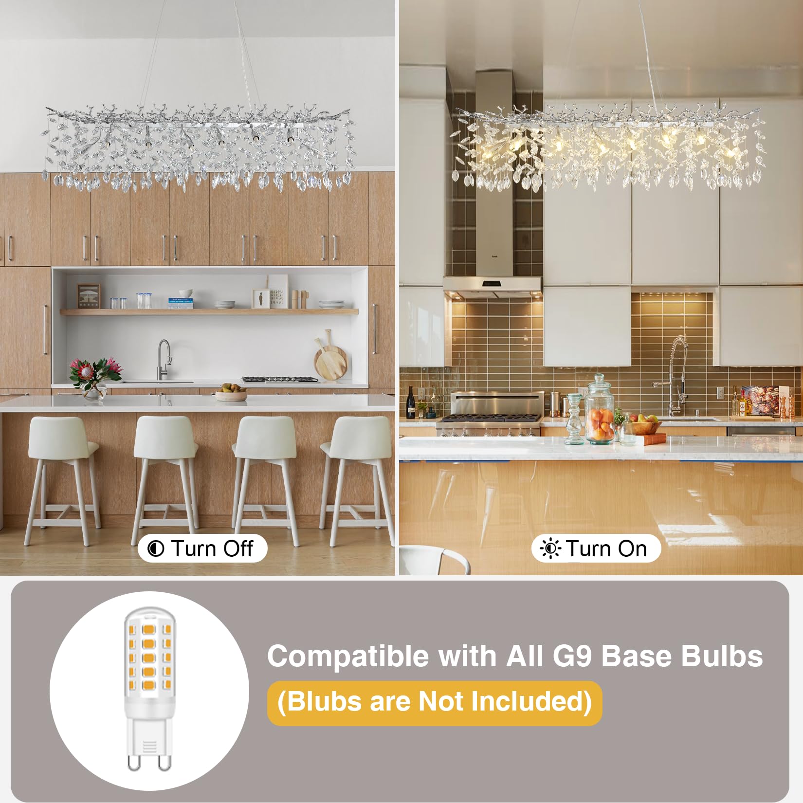 60" Modern Gold Crystal Tree Branch Chandelier, 16 - Light Rectangular Chandeliers for Dining Room, Kitchen Island, Living Room, Luxury K9 Crystal Raindrop Light Fixture - Camilalamps - B0FC6PCBZ1