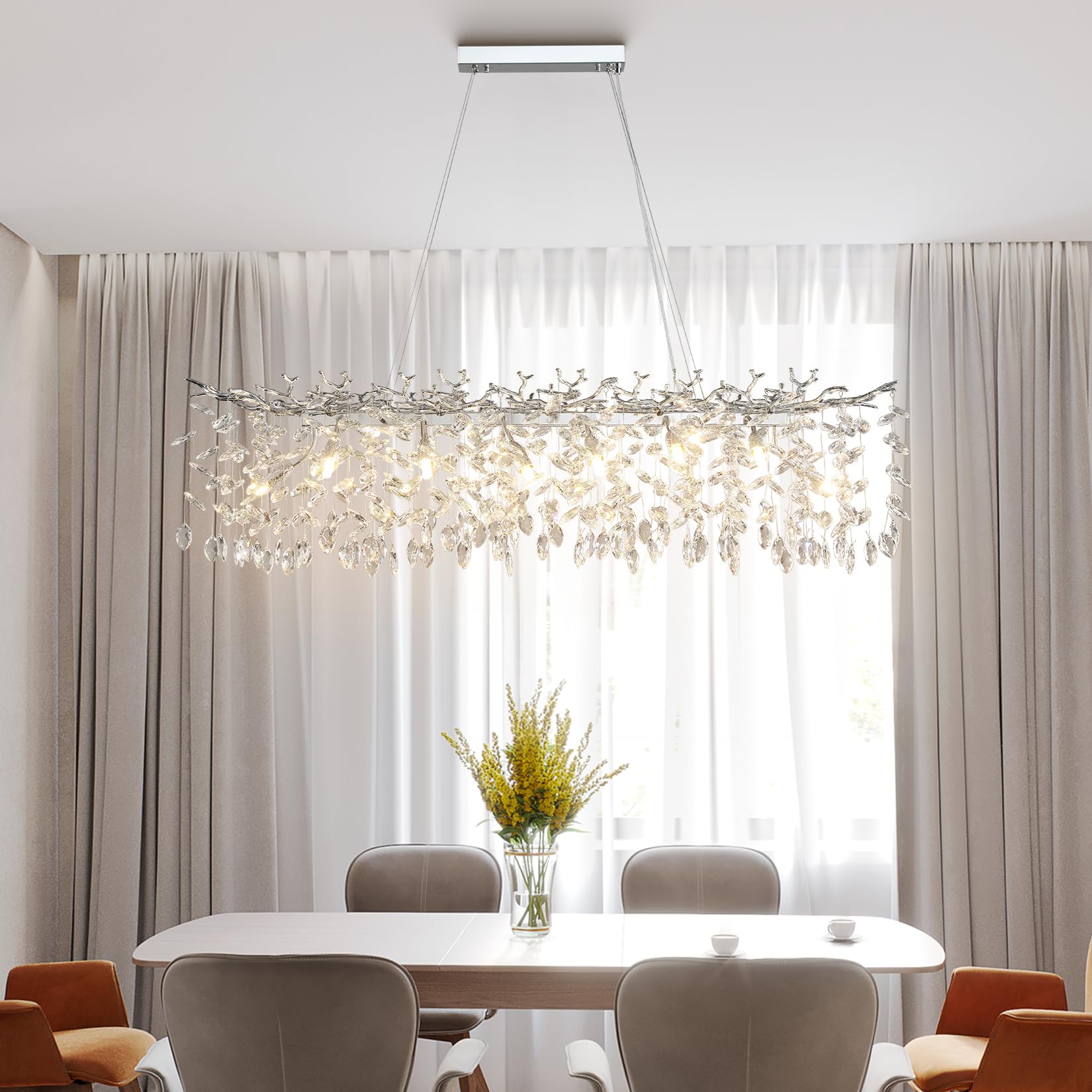 60" Modern Gold Crystal Tree Branch Chandelier, 16 - Light Rectangular Chandeliers for Dining Room, Kitchen Island, Living Room, Luxury K9 Crystal Raindrop Light Fixture - Camilalamps - B0FC6PCBZ1