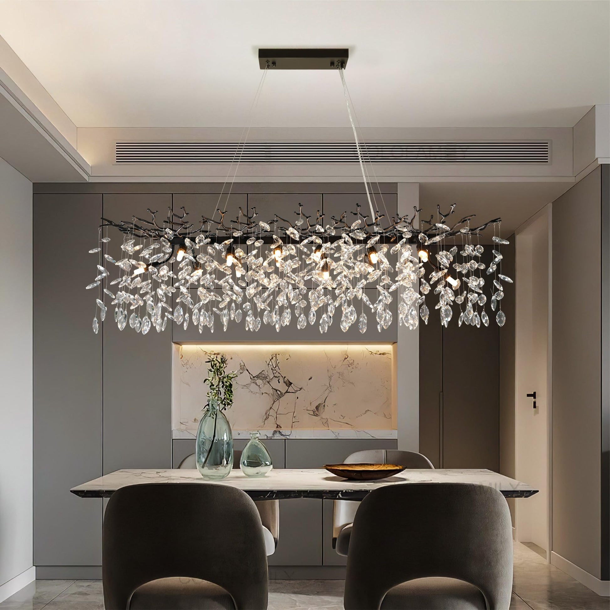 60" Modern Gold Crystal Tree Branch Chandelier, 16 - Light Rectangular Chandeliers for Dining Room, Kitchen Island, Living Room, Luxury K9 Crystal Raindrop Light Fixture - Camilalamps - B0FC6PCBZ1