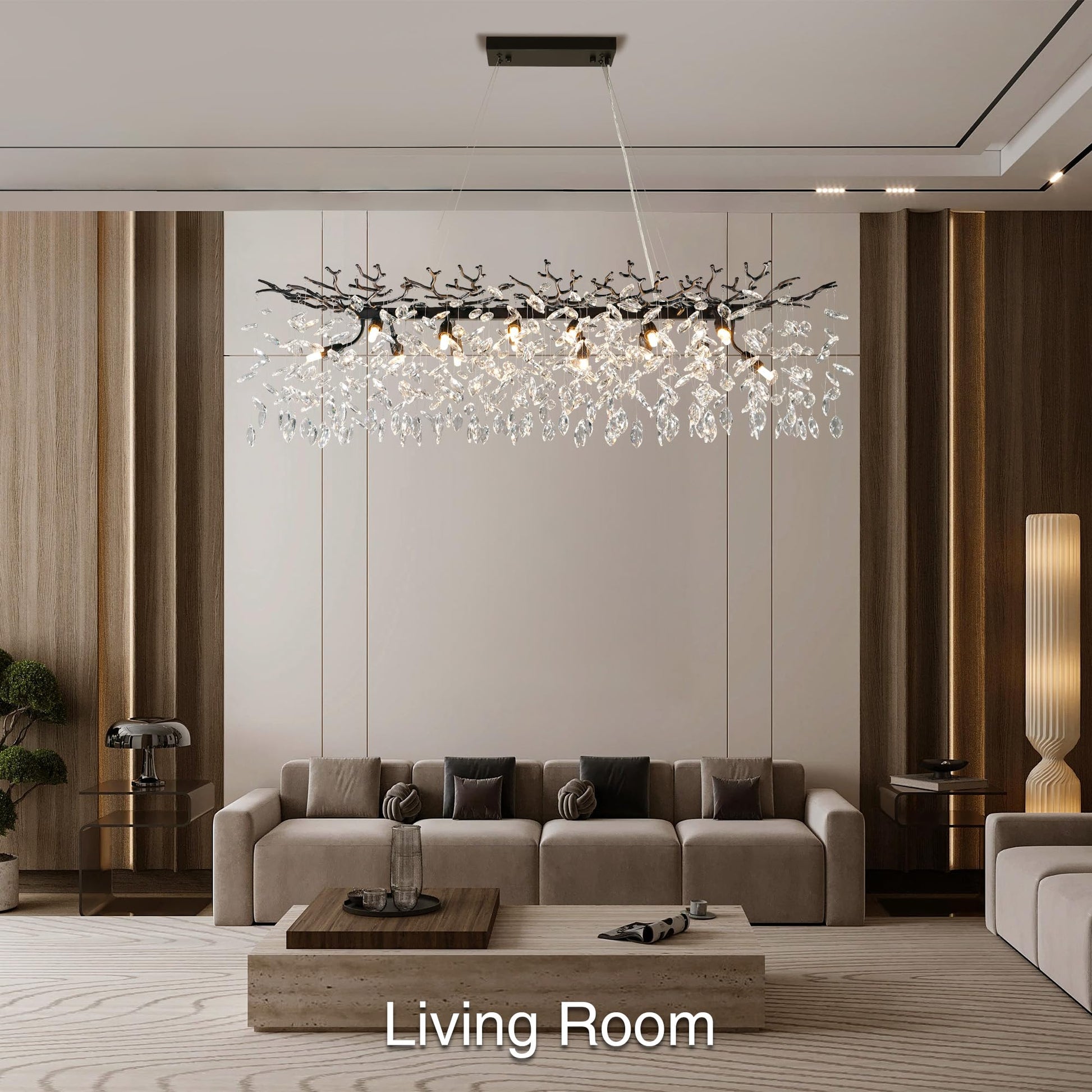 60" Modern Gold Crystal Tree Branch Chandelier, 16 - Light Rectangular Chandeliers for Dining Room, Kitchen Island, Living Room, Luxury K9 Crystal Raindrop Light Fixture - Camilalamps - B0FC6PCBZ1