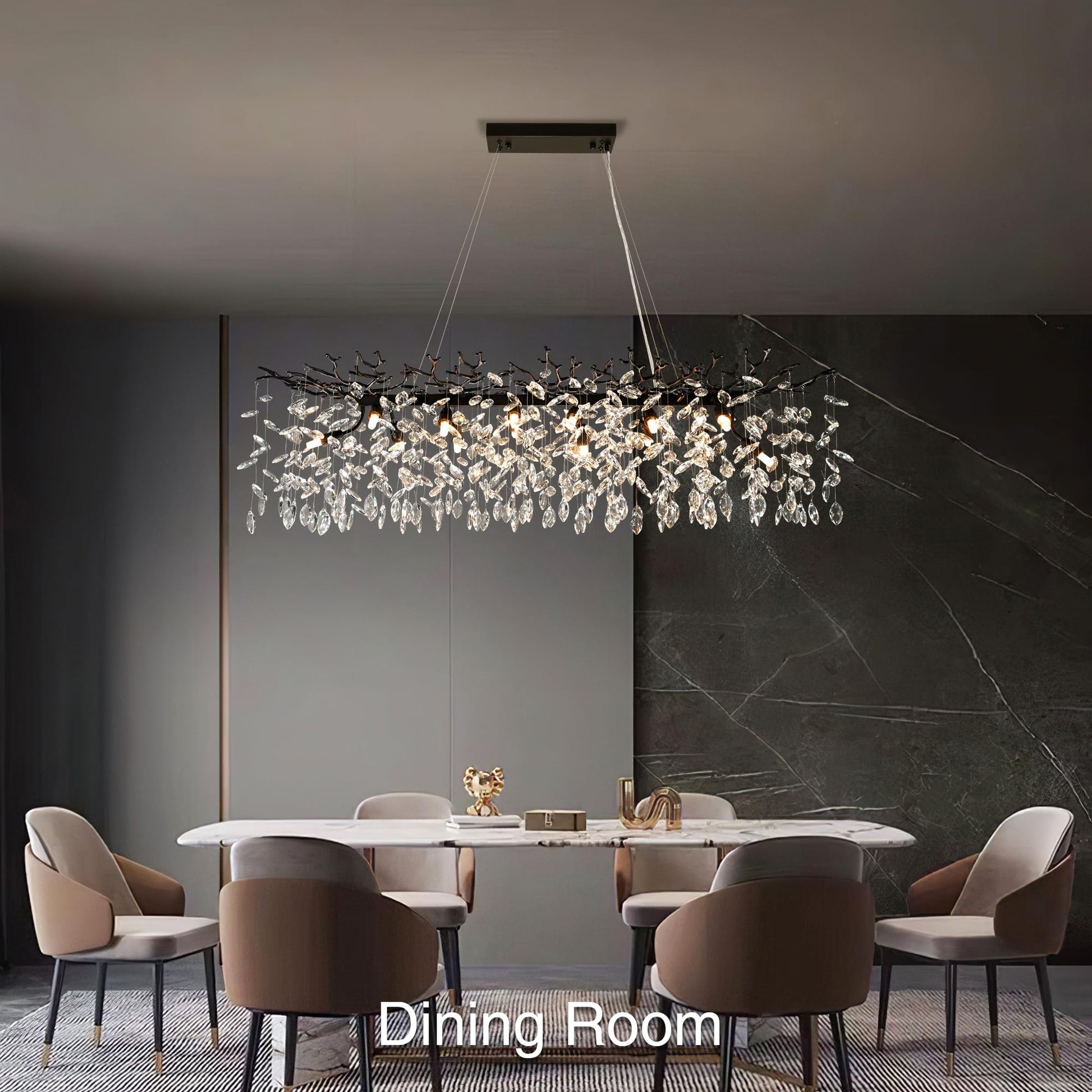 60" Modern Gold Crystal Tree Branch Chandelier, 16 - Light Rectangular Chandeliers for Dining Room, Kitchen Island, Living Room, Luxury K9 Crystal Raindrop Light Fixture - Camilalamps - B0FC6PCBZ1