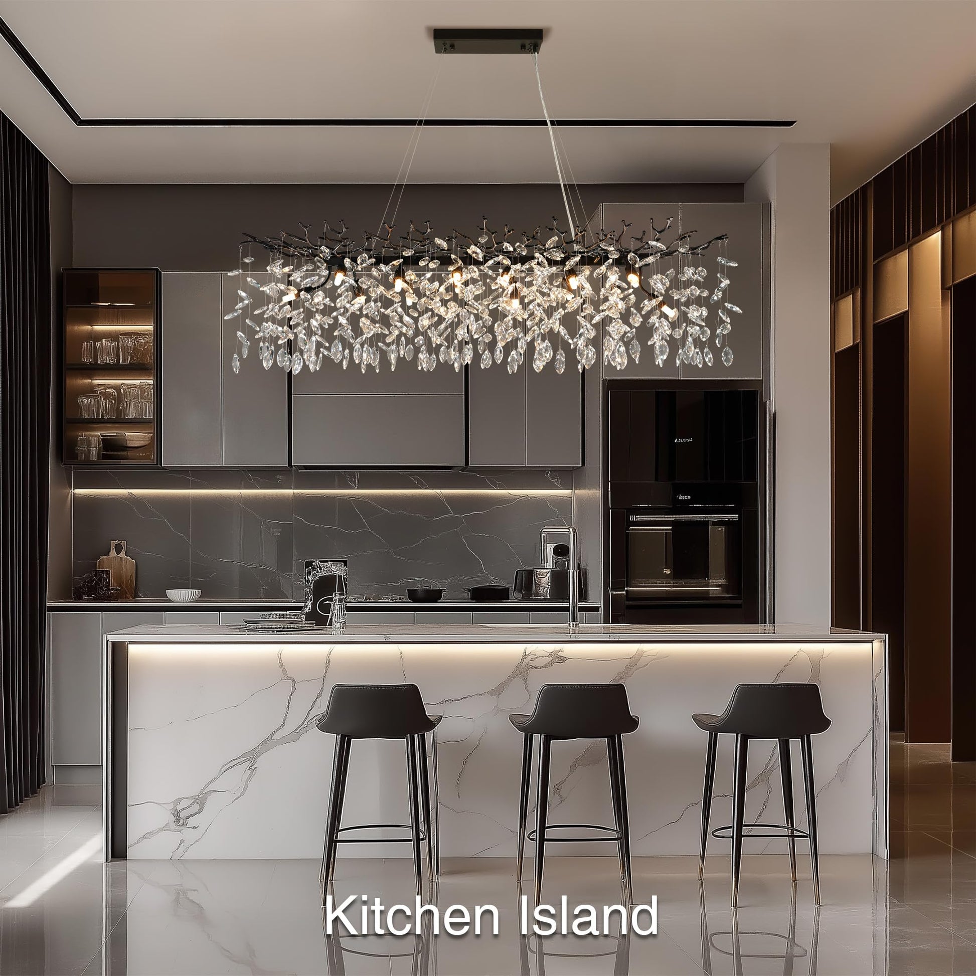 60" Modern Gold Crystal Tree Branch Chandelier, 16 - Light Rectangular Chandeliers for Dining Room, Kitchen Island, Living Room, Luxury K9 Crystal Raindrop Light Fixture - Camilalamps - B0FC6PCBZ1