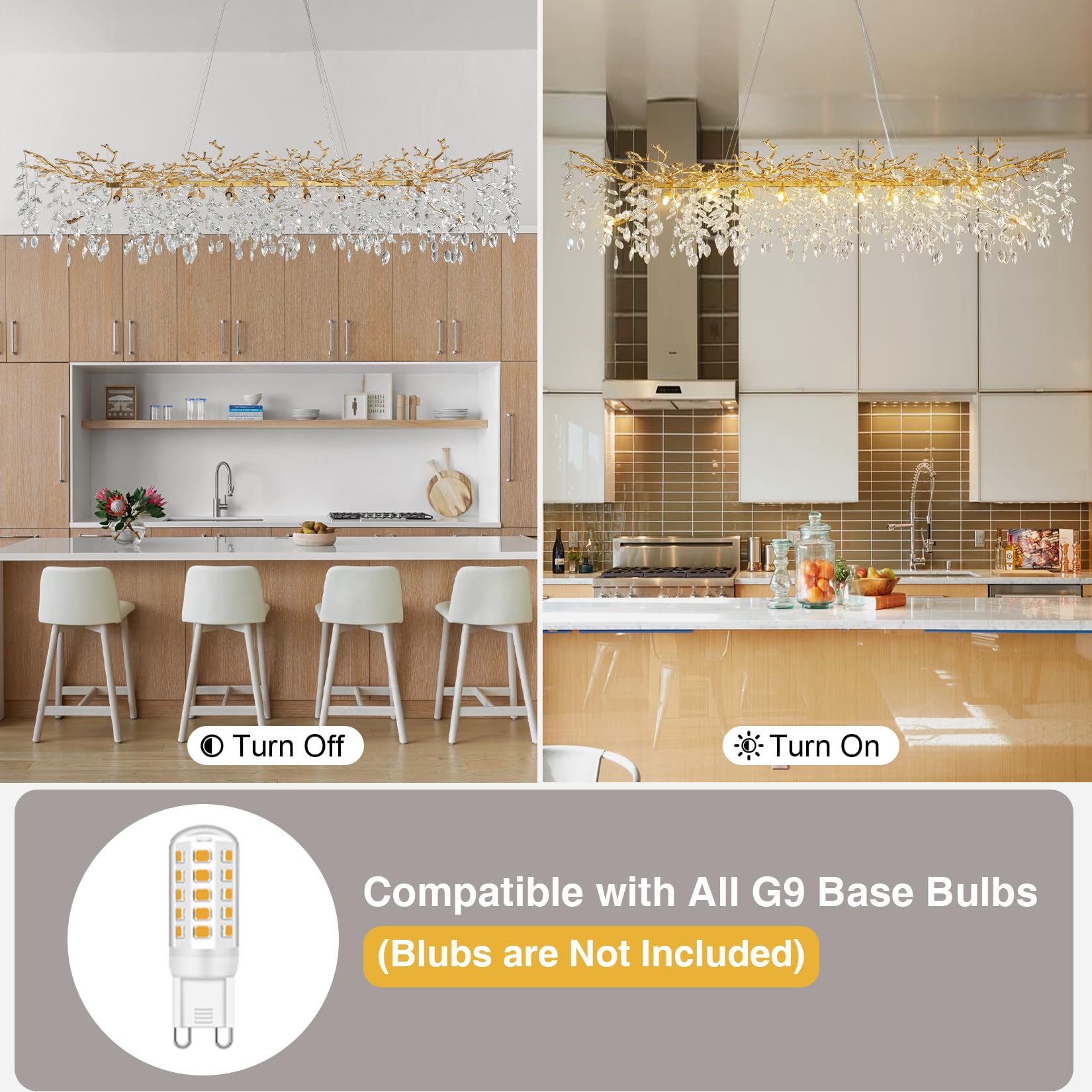 60" Modern Gold Crystal Tree Branch Chandelier, 16 - Light Rectangular Chandeliers for Dining Room, Kitchen Island, Living Room, Luxury K9 Crystal Raindrop Light Fixture - Camilalamps - B0FC6PCBZ1