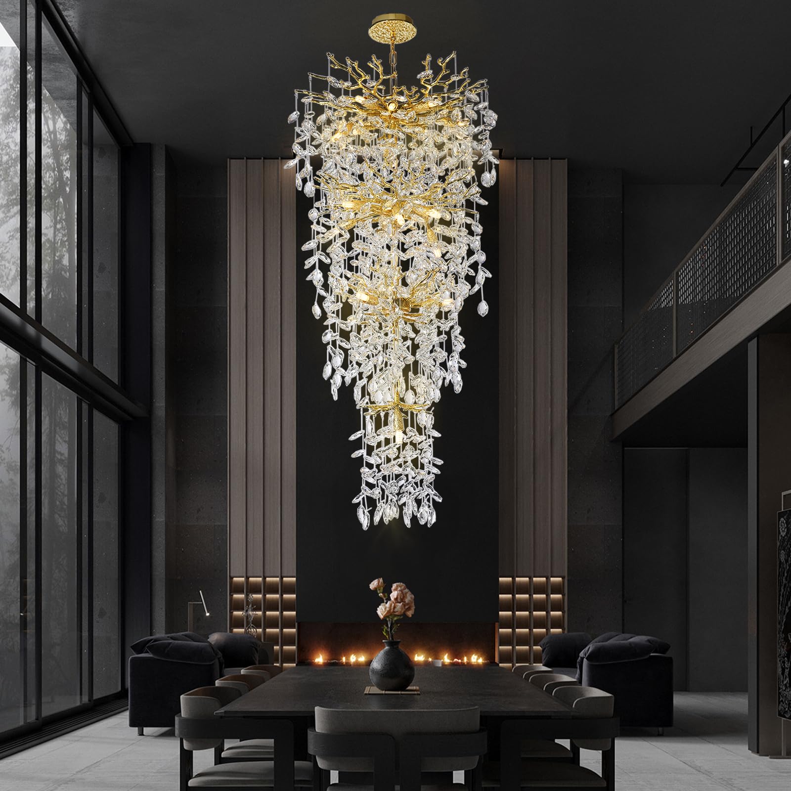 60" Modern Gold Crystal Tree Branch Chandelier, 16 - Light Rectangular Chandeliers for Dining Room, Kitchen Island, Living Room, Luxury K9 Crystal Raindrop Light Fixture - Camilalamps - B0FC6PCBZ1