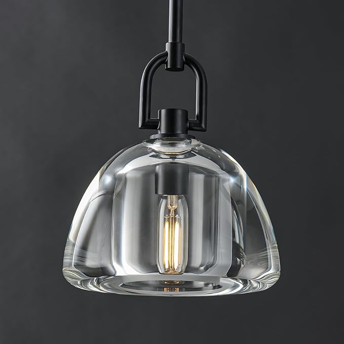 7" Black Glass Modern Pendant Light with Adjustable Height and Included E12 Bulb - Camilalamps - CA-B0FDPVM5WT