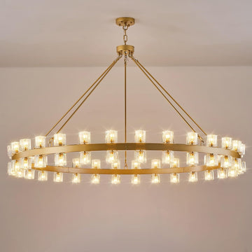 Gold Wagon Wheel Chandelier 60" Crystal Shade, 60 Lights, Farmhouse - Camilalamps - CA-B0DN92Y9L8