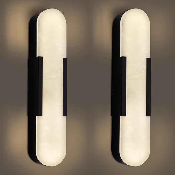 Elegant Black Alabaster Marble Wall Sconce Set of 2 - Camilalamps - CA-B0D83CDMCY