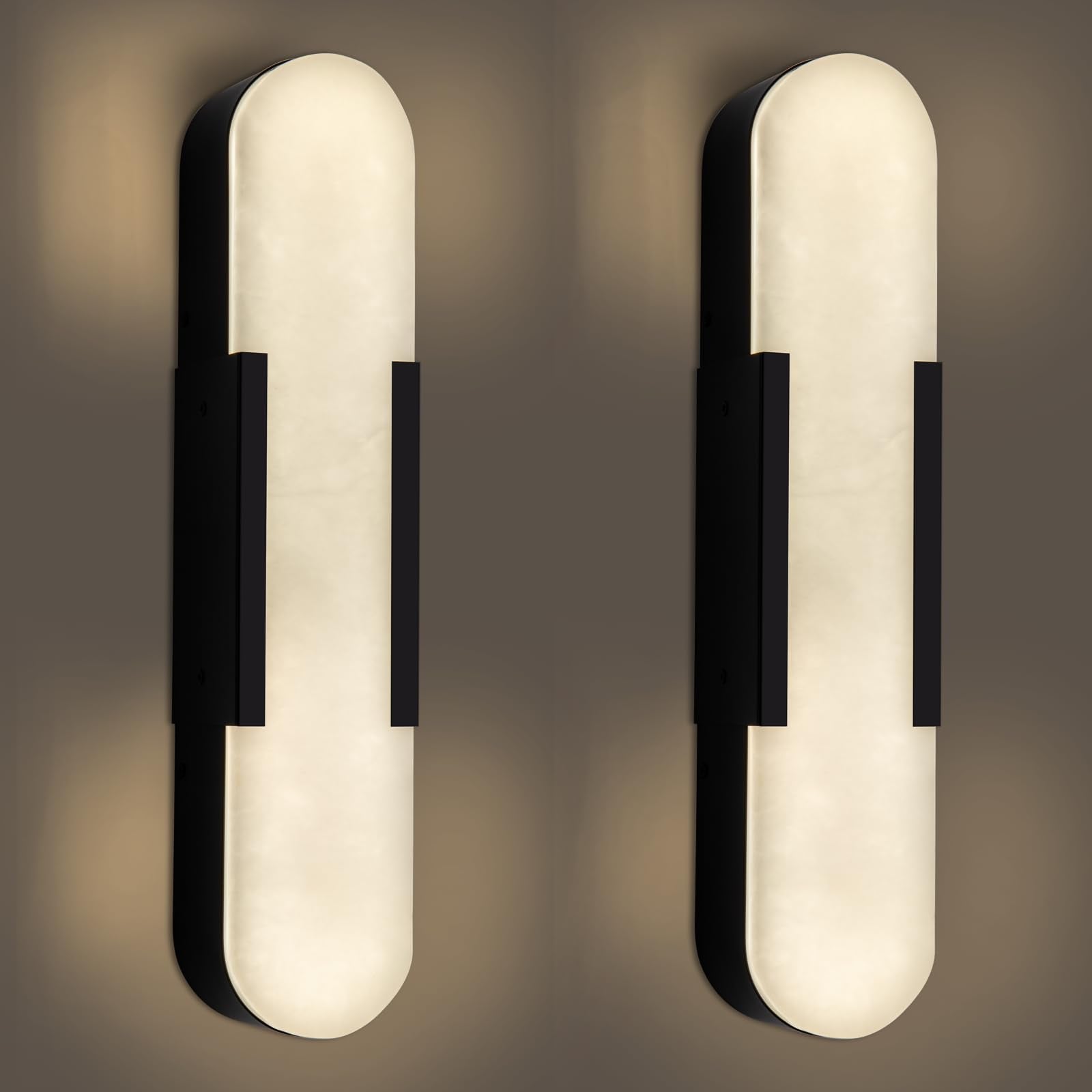 19.7'' Wall Sconces Set of 2, Natural Alabaster Wall Light, Indoor Vanity Light Fixtures for Bathroom,Black Bedside Wall Lamp Perfect for Hallway, Living Room,Bedroom,Stairs(Gift Bulb) - Camilalamps - B0D83CDMCY