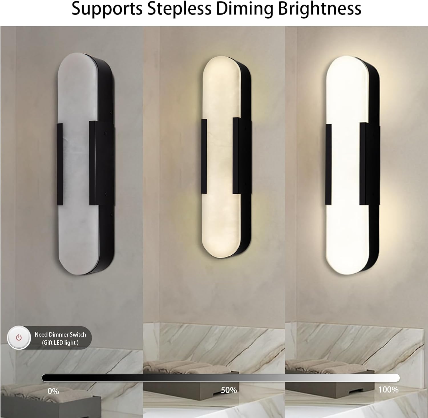 Elegant Black Alabaster Marble Wall Sconce Set of 2 - Camilalamps - CA-B0D83CDMCY