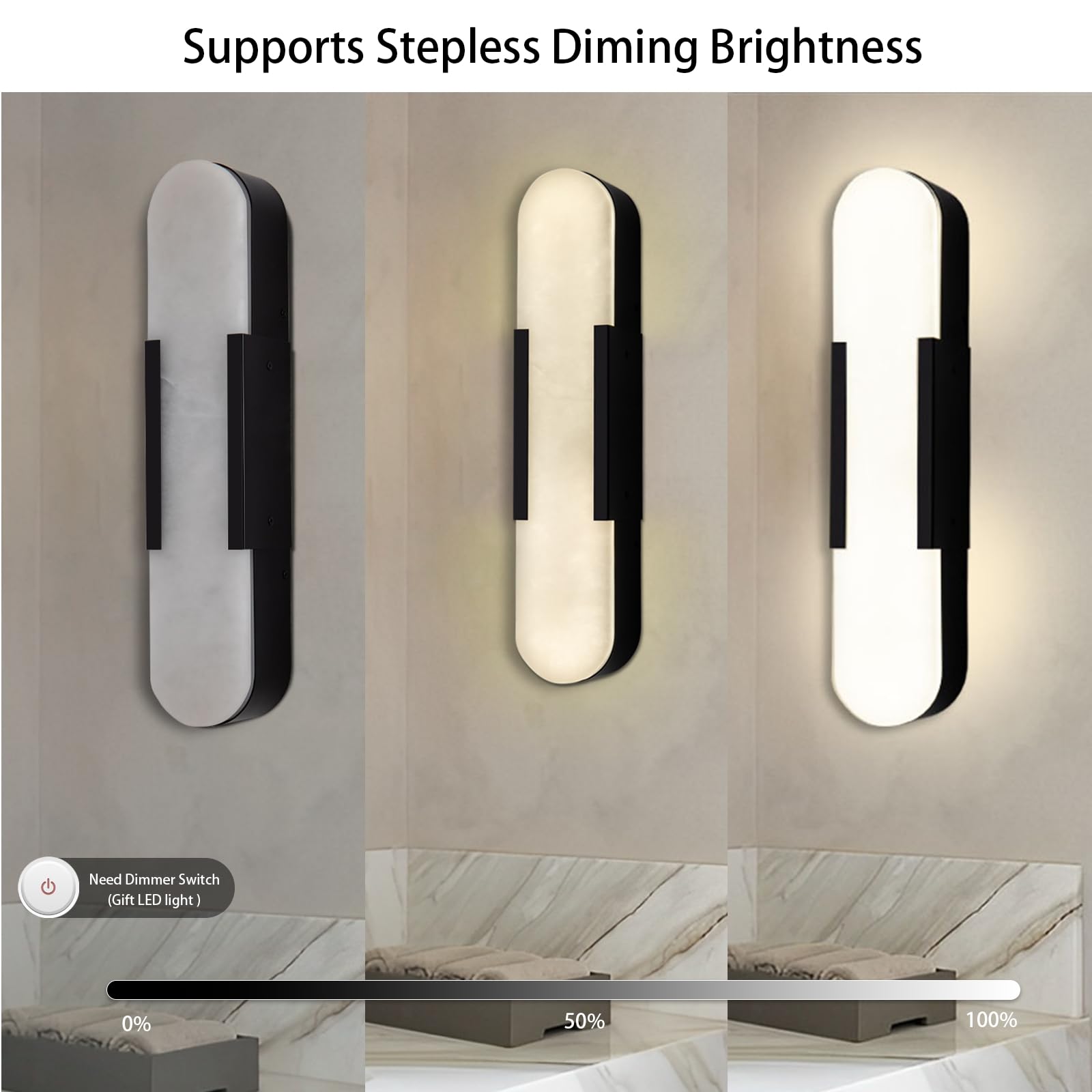 19.7'' Wall Sconces Set of 2, Natural Alabaster Wall Light, Indoor Vanity Light Fixtures for Bathroom,Black Bedside Wall Lamp Perfect for Hallway, Living Room,Bedroom,Stairs(Gift Bulb) - Camilalamps - B0CHYF9LZM