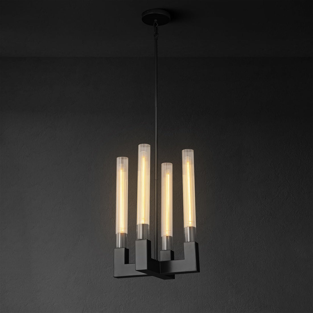 Modern Glass Tube Gold Pendant Lights – Adjustable 4 - Light Chandelier for Kitchen Island, Dining Room, Bedroom – Farmhouse & Contemporary Style with Included Bulbs - Camilalamps - B0F6J9GBRS