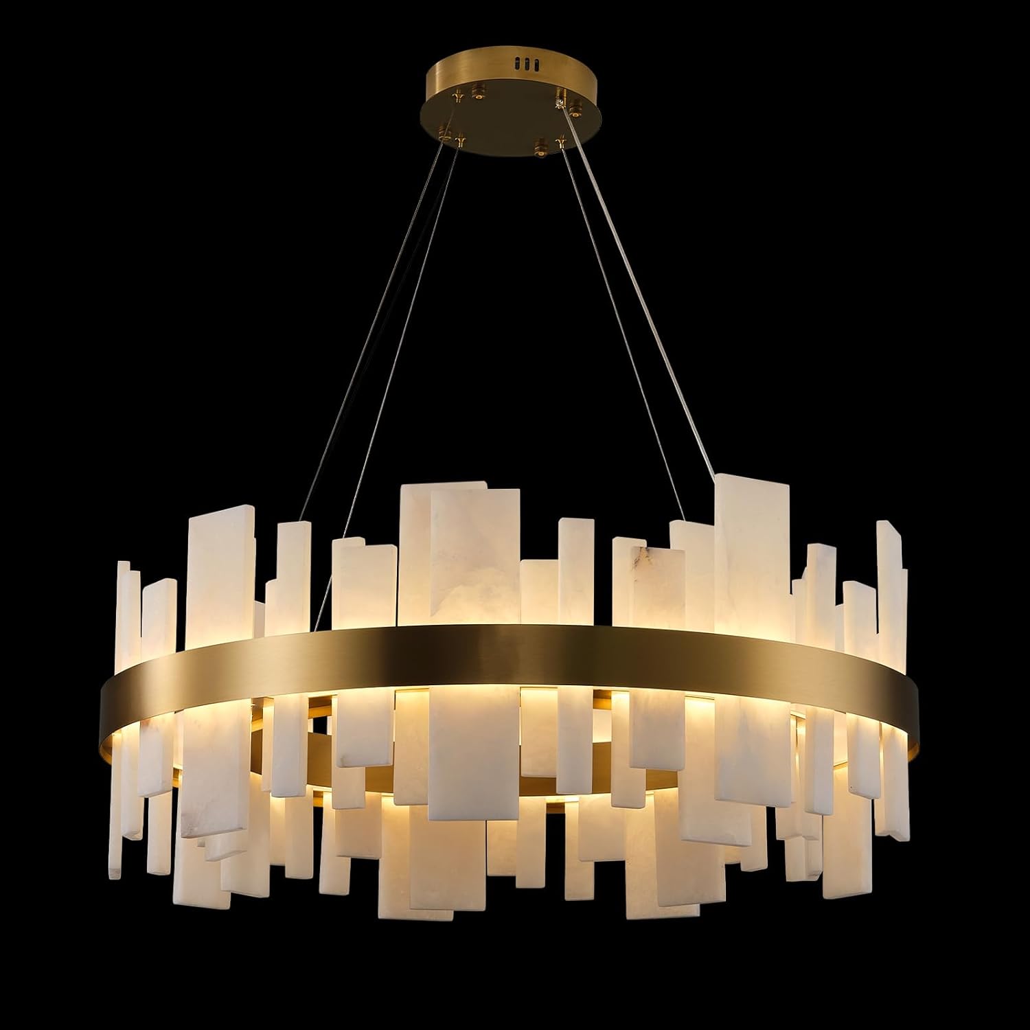 Adjustable Luxury Alabaster Round Chandelier – 31.5in Natural Stone - Camilalamps - CA-B0F1XZS6XQ