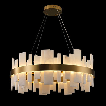 Adjustable Luxury Alabaster Round Chandelier – 31.5in Natural Stone - Camilalamps - CA-B0F1XZS6XQ