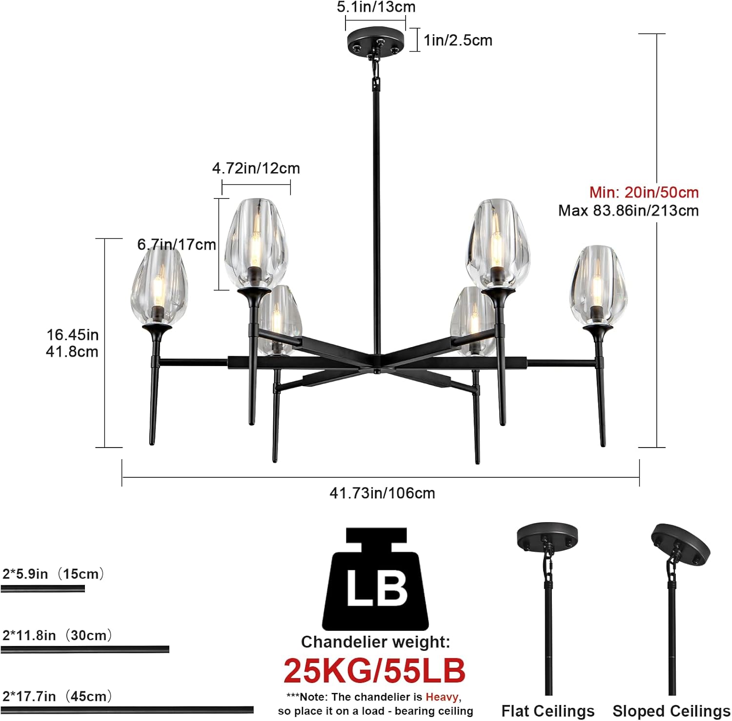 Modern Black Crystal Chandelier 6 Lights 42in Round K9 Tulip Pendant - Camilalamps - CA-B0DD44R37T