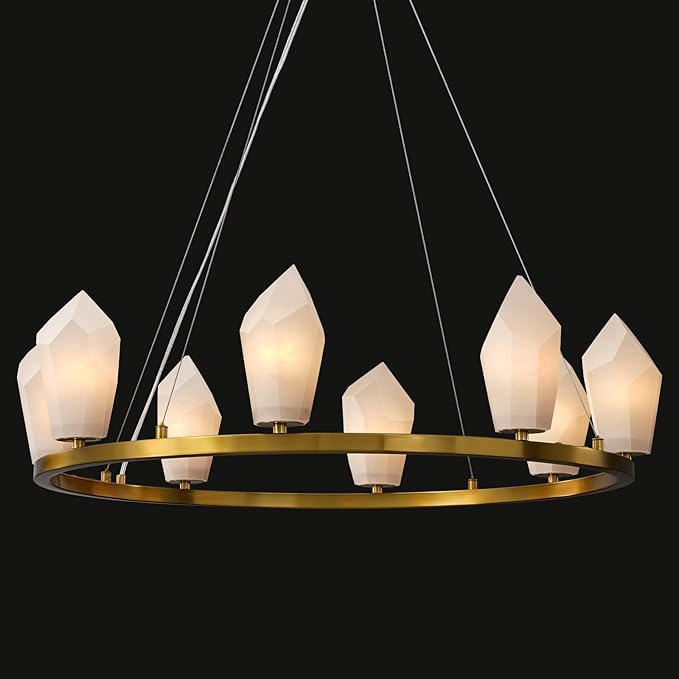 Alabaster 31.5" 8 - Light Round Gold Chandelier with Adjustable Height - Camilalamps - CA-B0FPM48MDF