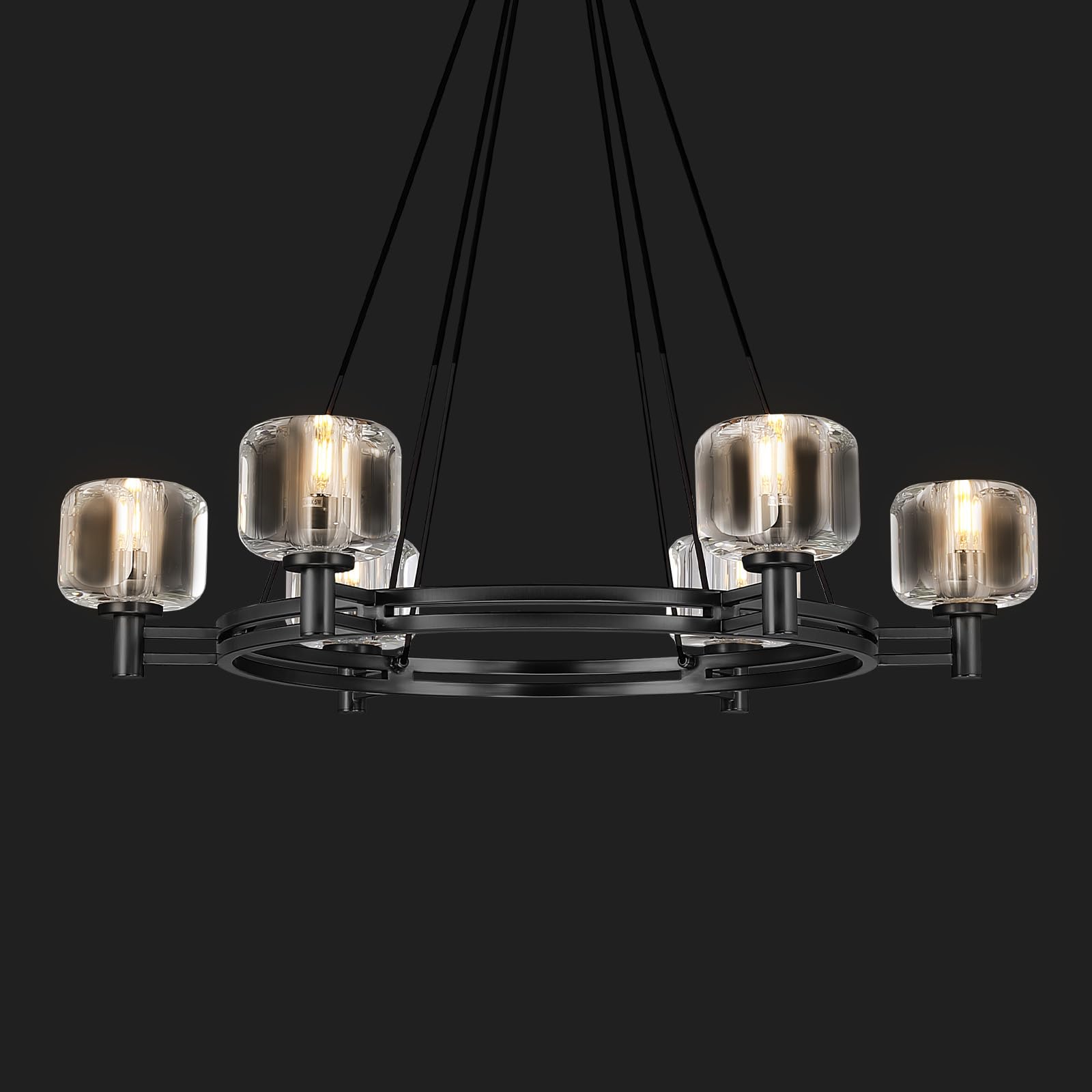 Modern Round Crystal Chandelier, 36in Large Gold Farmhouse Chandeliers for Dining Room, Light Fixtures Over Table, 6-Light Pendant Lighting Fixture for Living Room Bedroom Kitchen Island