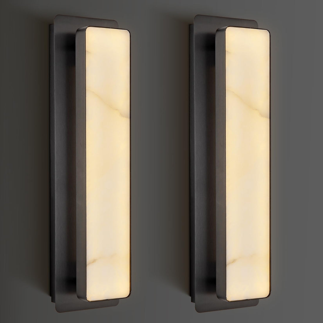 Alabaster Wall Sconces Set of Two, 19.7" Black Bathroom Sconces, Wall Lighting Vanity Light Fixtures, Wall Lamp Indoor Natural Marble for Living Room, Dining Room, Bedroom, Stairs, Foyer