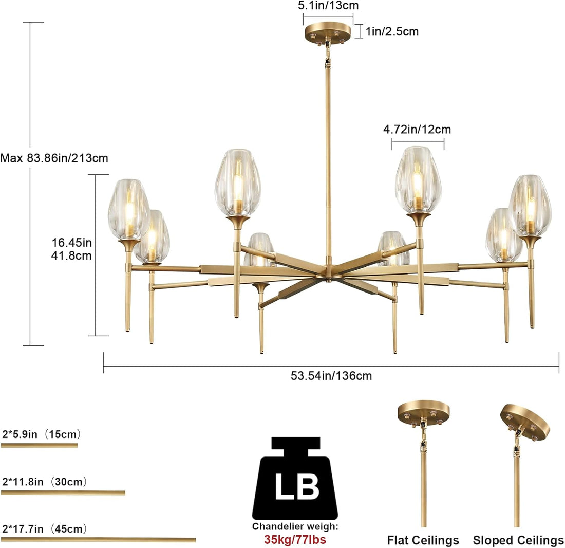 Elegant 8 - Light Brass Crystal Chandelier with Gold Finish 54in Round - Camilalamps - CA-B0DNYRN77M