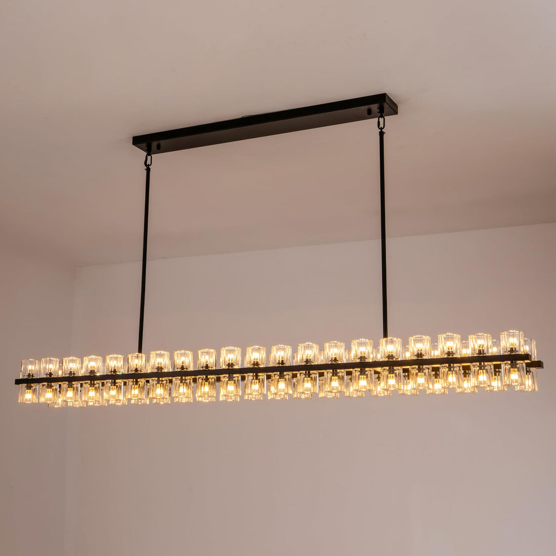 48 Inch Black Wagon Wheel Chandelier with Crystal Shade, 48 Lights, Modern Farmhouse Style, Ideal for Dining Room, Kitchen, Entryways