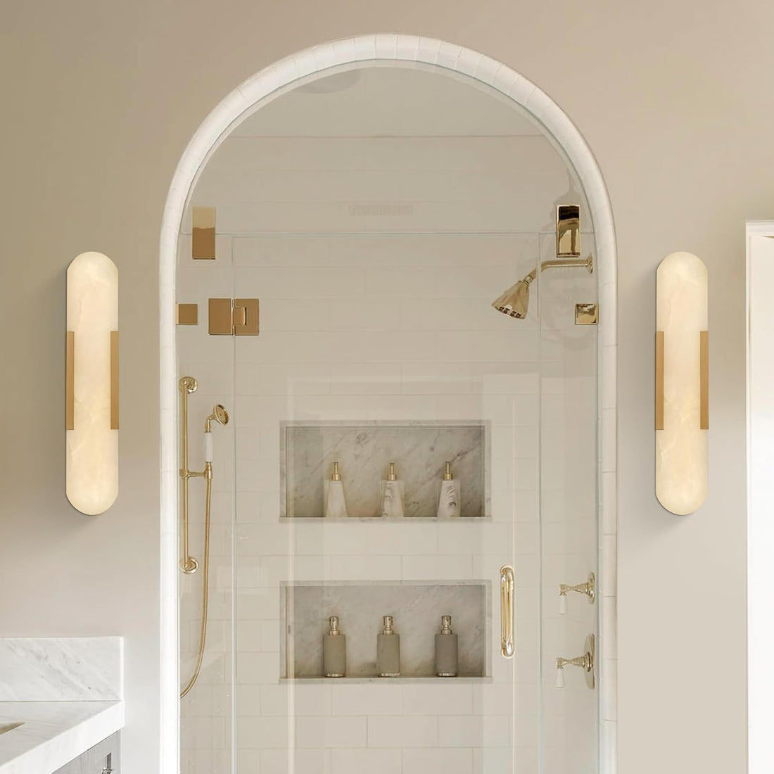 Luxury Alabaster Brass Wall Sconce Set of Two - Camilalamps - CA-B0CDP1MH17