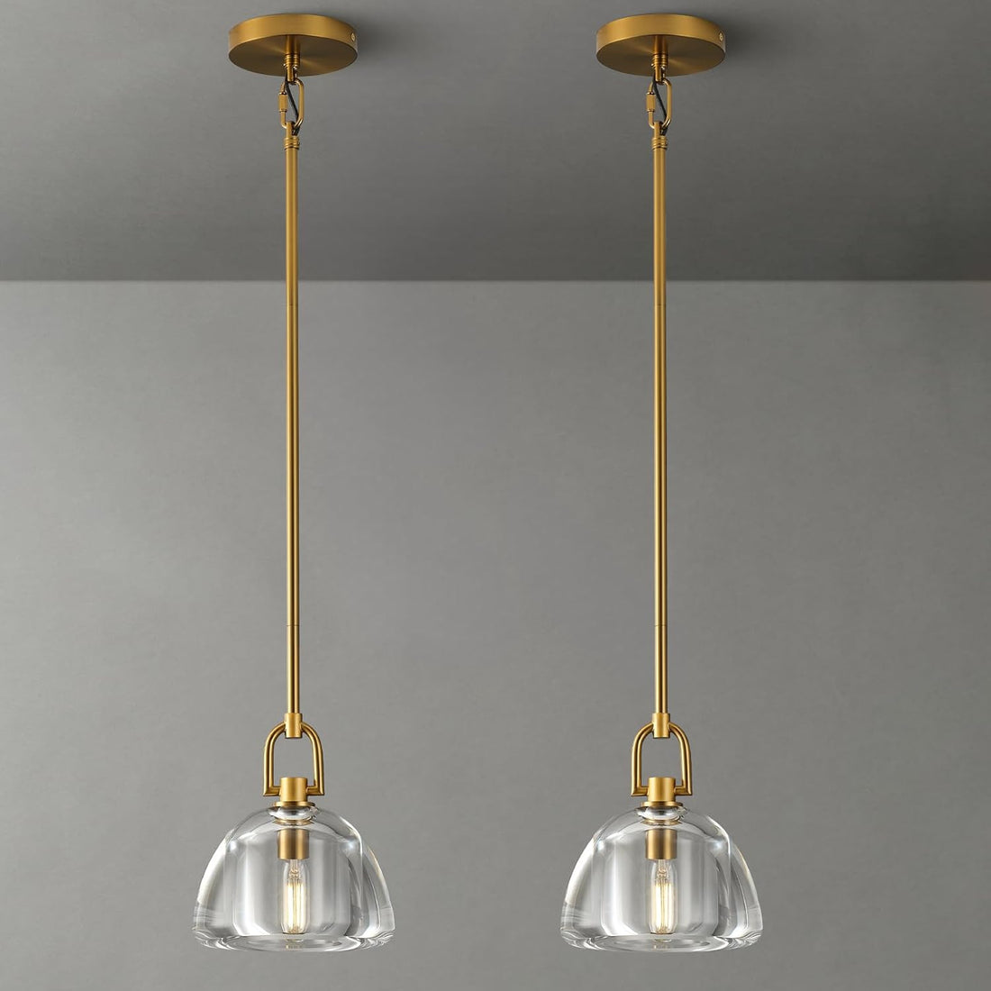 7 - inch Glass Brass Pendant Light with Adjustable Height – 2 Pack - Camilalamps - CA-B0FHV9CDJX