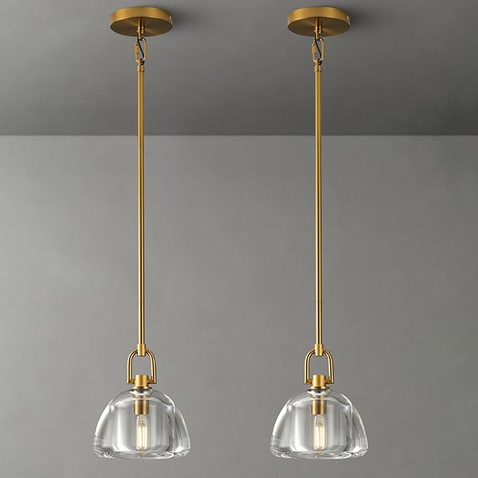 7 - inch Glass Brass Pendant Light with Adjustable Height – 2 Pack - Camilalamps - CA-B0FHV9CDJX