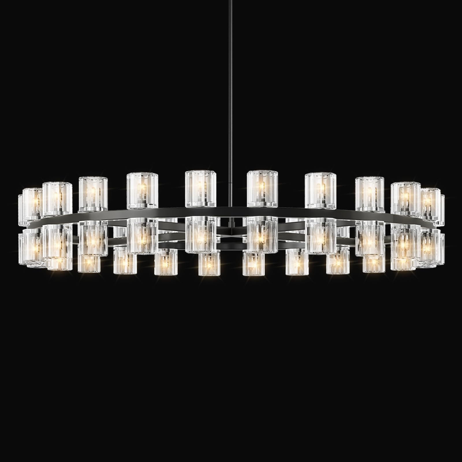 Crystal Black Rectangular Chandelier Light Fixture,54 in Dining Room Chandelier Over Table,Modern Chandelier For Living Room,Arcachon Chandelier,Kitchen Island Chandelier Includes 60xG4 Bulbs