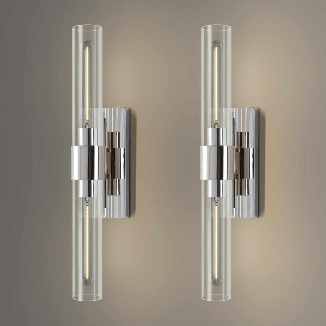 Gold Wall Sconces Set of Two, Brass 22.8" Sconces Wall Lighting,Bathroom Vanity Lights with Clear Glass Shade for Mirror, Living Room, Bedroom, Hallway, Fireplace, Staircase（Including Bulb）