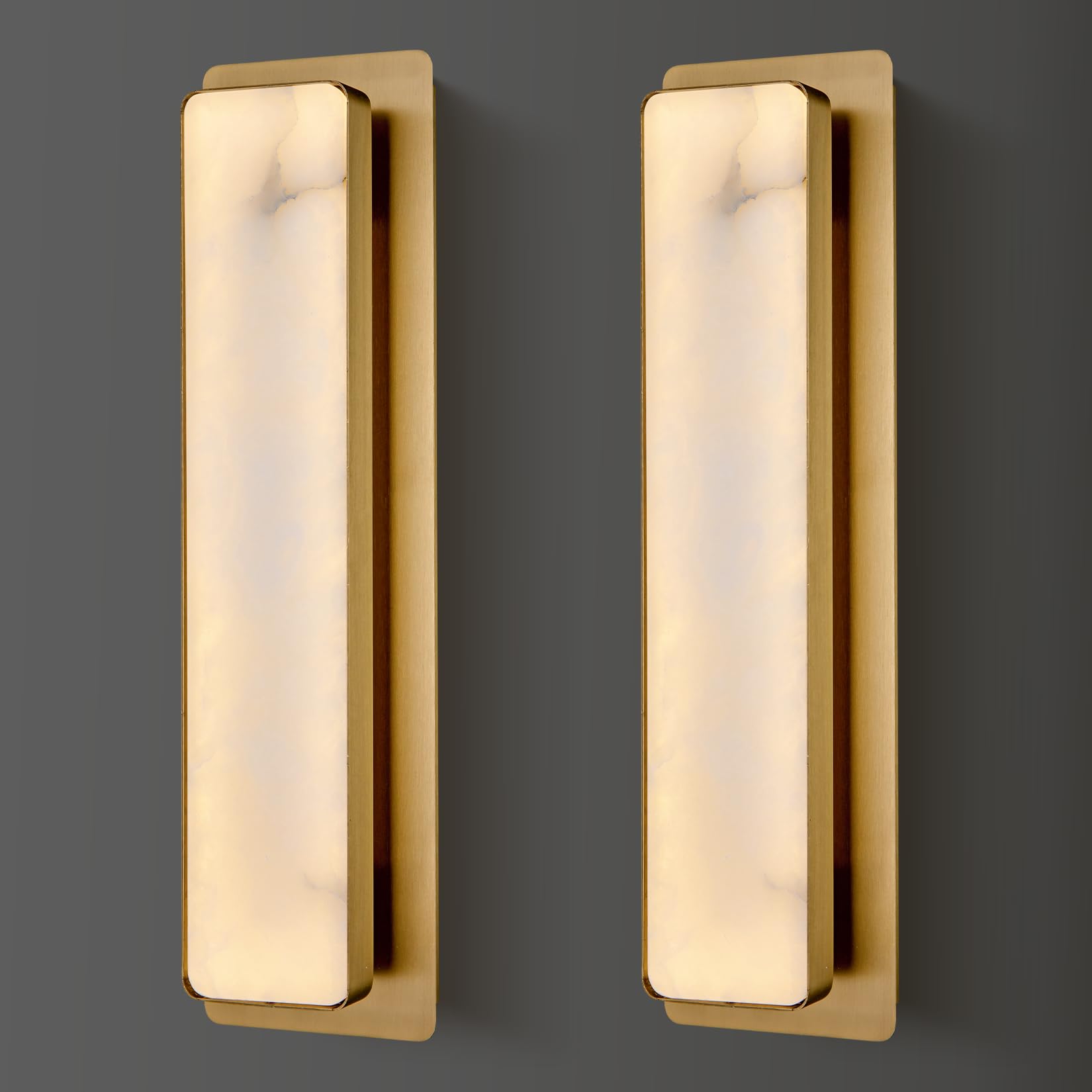 Alabaster Wall Sconces,Rectangular Gold and Brass Wall Light Set of Two,Bathroom Sconces Lighting Vanity Light Indoor Natural Marble Wall Lights for Living Room, Dining Room, Bedroom, Stairs