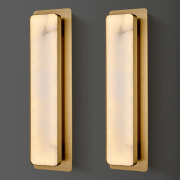 Alabaster Wall Sconces,Rectangular Gold and Brass Wall Light Set of Two,Bathroom Sconces Lighting Vanity Light Indoor Natural Marble Wall Lights for Living Room, Dining Room, Bedroom, Stairs