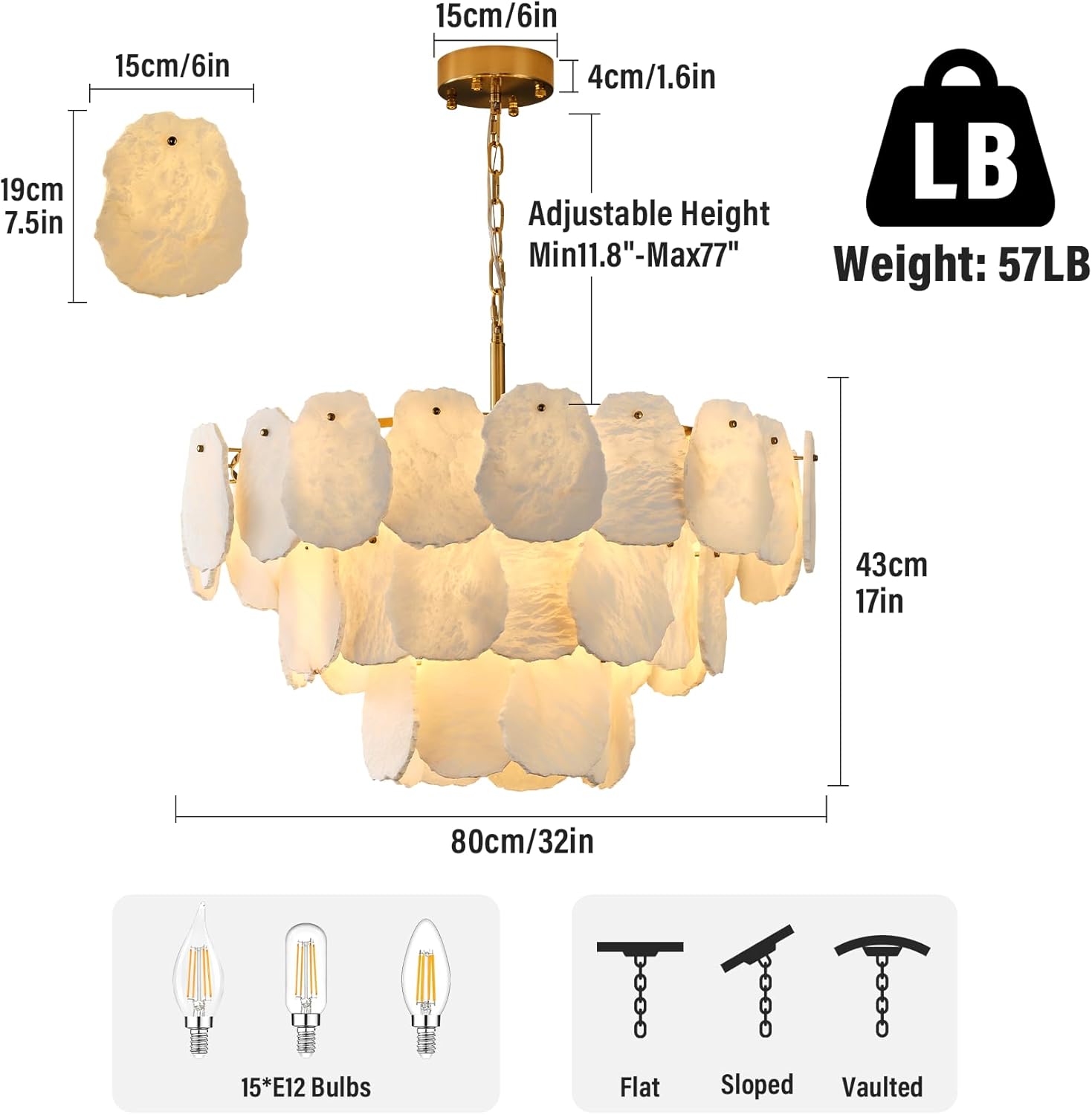 Luxury Alabaster Chandelier – 32" D, 15‑Bulb Natural Spanish Stone Light Fixture - Camilalamps - CA-B0FJG42QFJ