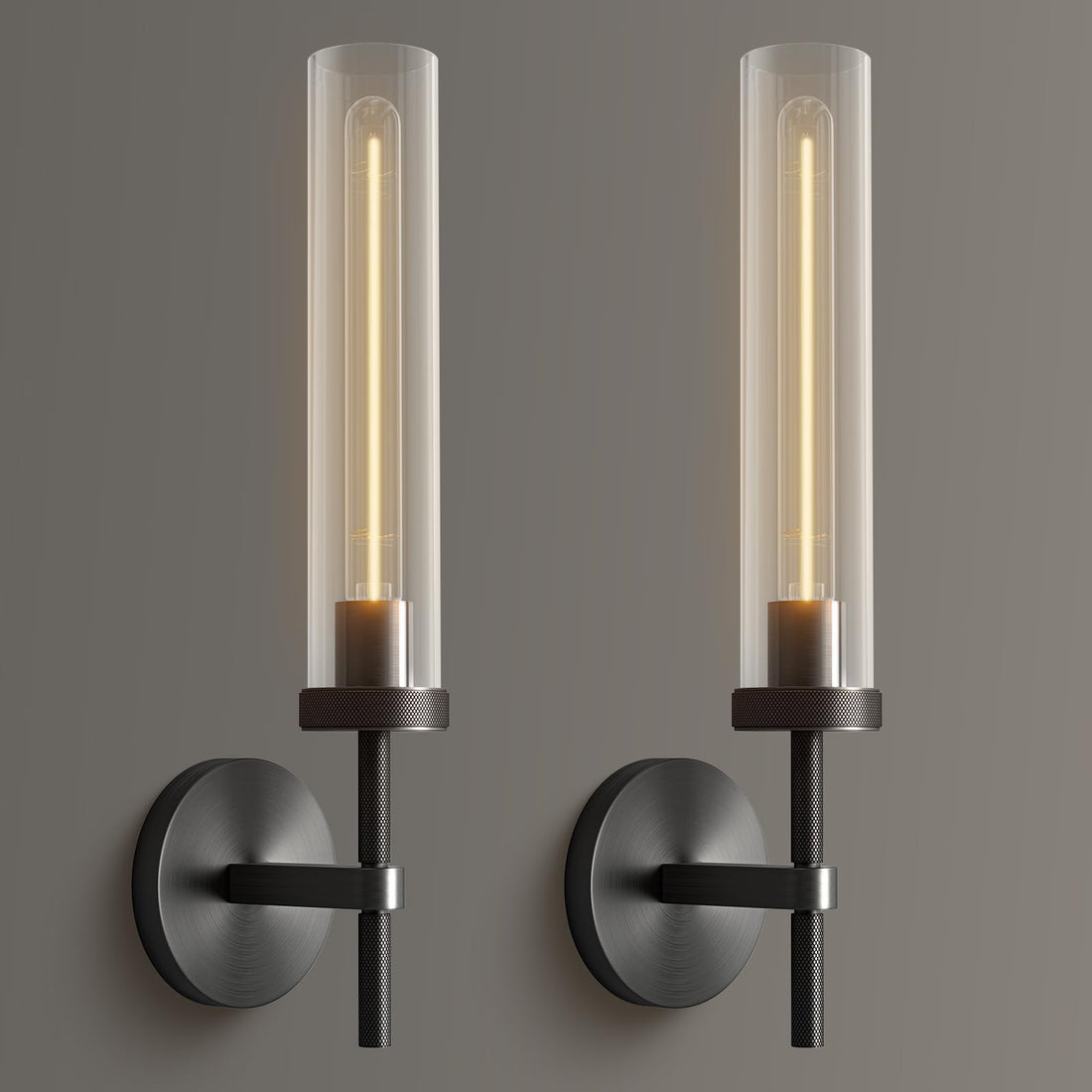 Brass Wall Sconces, 30in Gold 2-Light Double Glass Sconces Wall Lighting, Bathroom Knurled Vanity Light Sconces, Wall Lights for Living Room Bedroom（Including Bulb）