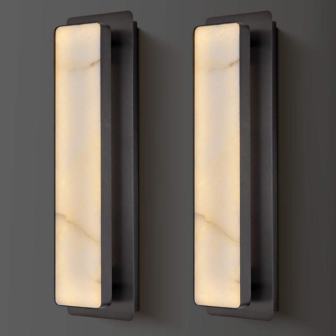 Alabaster Wall Sconces,Rectangular Gold and Brass Wall Light Set of Two,Bathroom Sconces Lighting Vanity Light Indoor Natural Marble Wall Lights for Living Room, Dining Room, Bedroom, Stairs