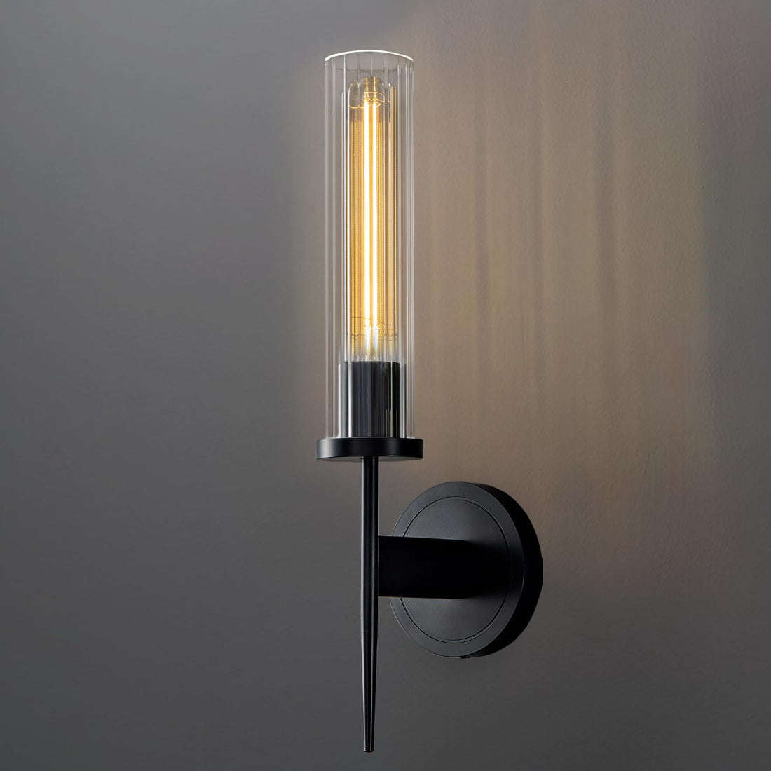 Wall Sconces Set of Two, 17.7'' Black Bathroom Wall Sconce Light with Glass Tube, 2-Light Sconces Wall Lighting Over Mirror Vanity Wall Lights for Living Room, Hallway, Bedroom, Staircase