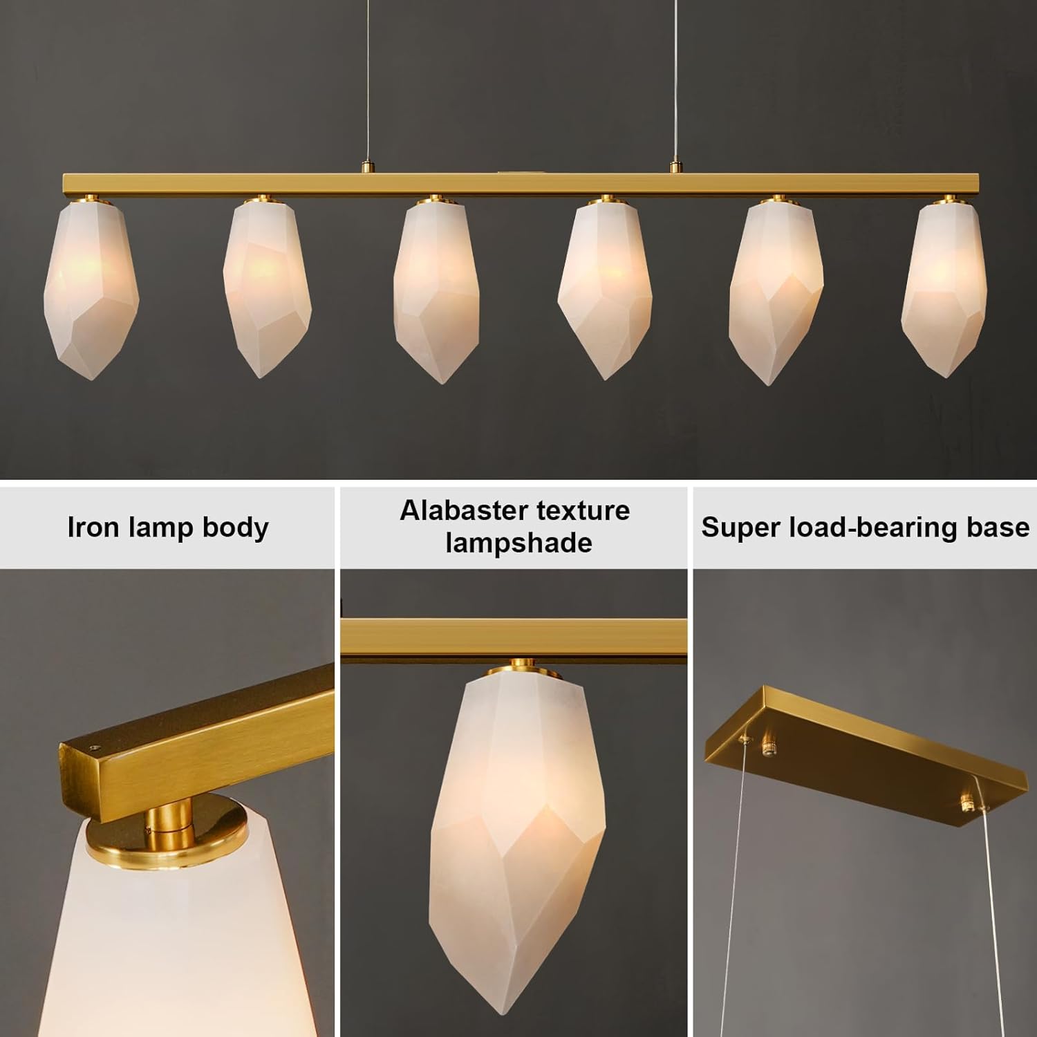 Elegant Gold Alabaster 6 - Light Linear Chandelier for Dining - Camilalamps - CA-B0FPM23N4B