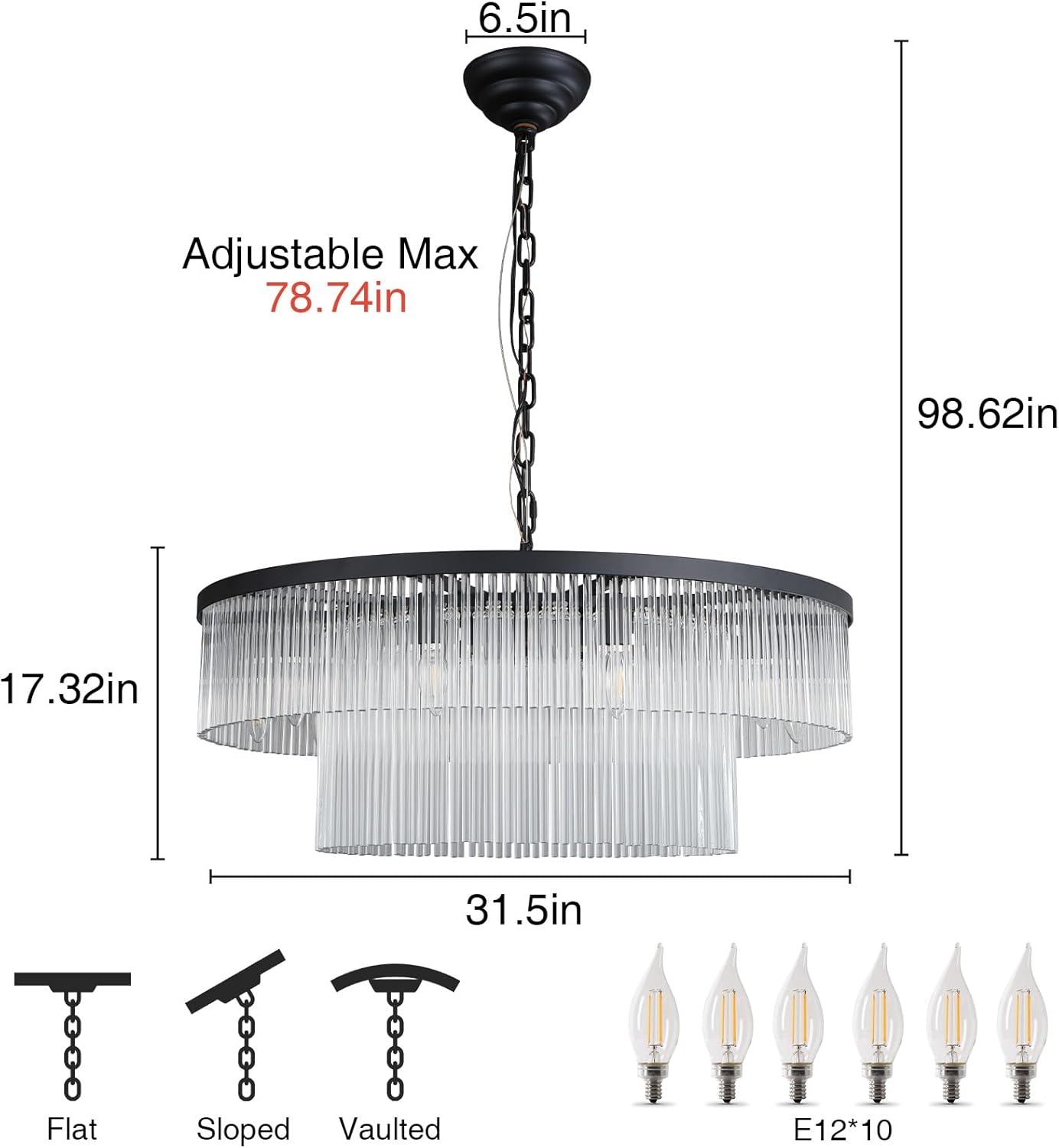 Elegant Black Glass Two - Tier 31.5" 10 - Light Modern Chandelier - Camilalamps - CA-B0FJXF6RYT