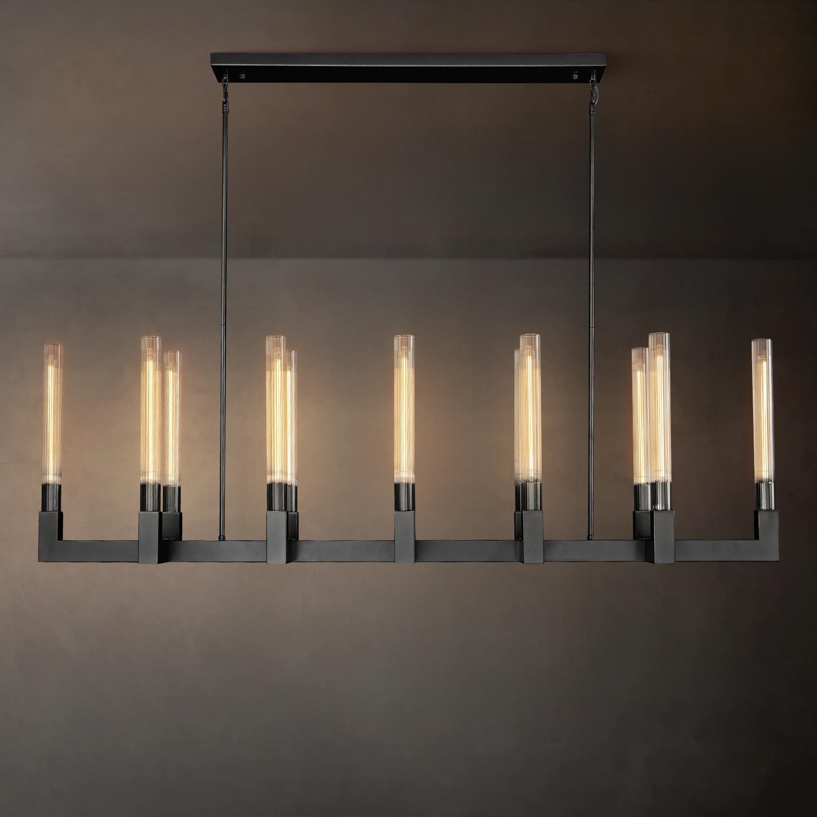 Farmhouse Chandelier with Glass Tube, Gold 12-Lights Modern Chandeliers Over Table 54''Rectangular Luxurious Large Ceiling Pendant Lighting Fixture for Dining Living Room, Foyer