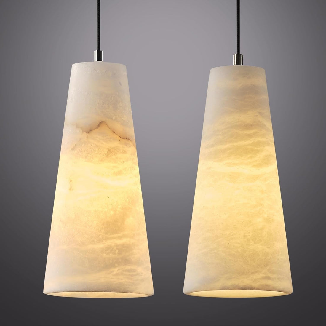 Alabaster Pendant Lights Kitchen Island,White Pendant Light Set of 2, Marble Shade Brass Cone Lighting Fixtures for Bedroom Bathroom Dining Room Living Room H-10in (Bulbs INCL)